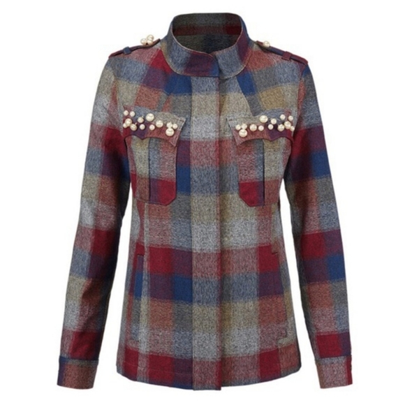 CAbi collage plaid pearl jacket 3555 size medium - Picture 2 of 10